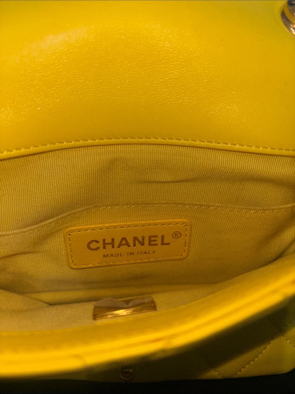 CHANEL Yellow Quilted Lambskin Mini Shoulder Bag with Gold Hardware